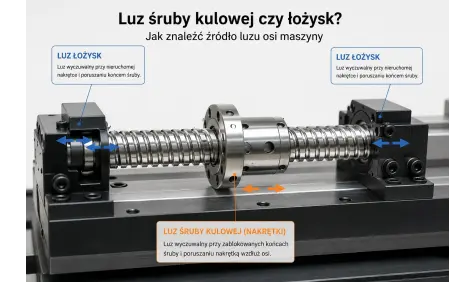 Diagnostyka luzu śruby kulowej i łożysk podporowych osi maszyny