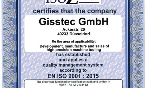 Certyfikat ISO 9001-2015 - f. Gisstec